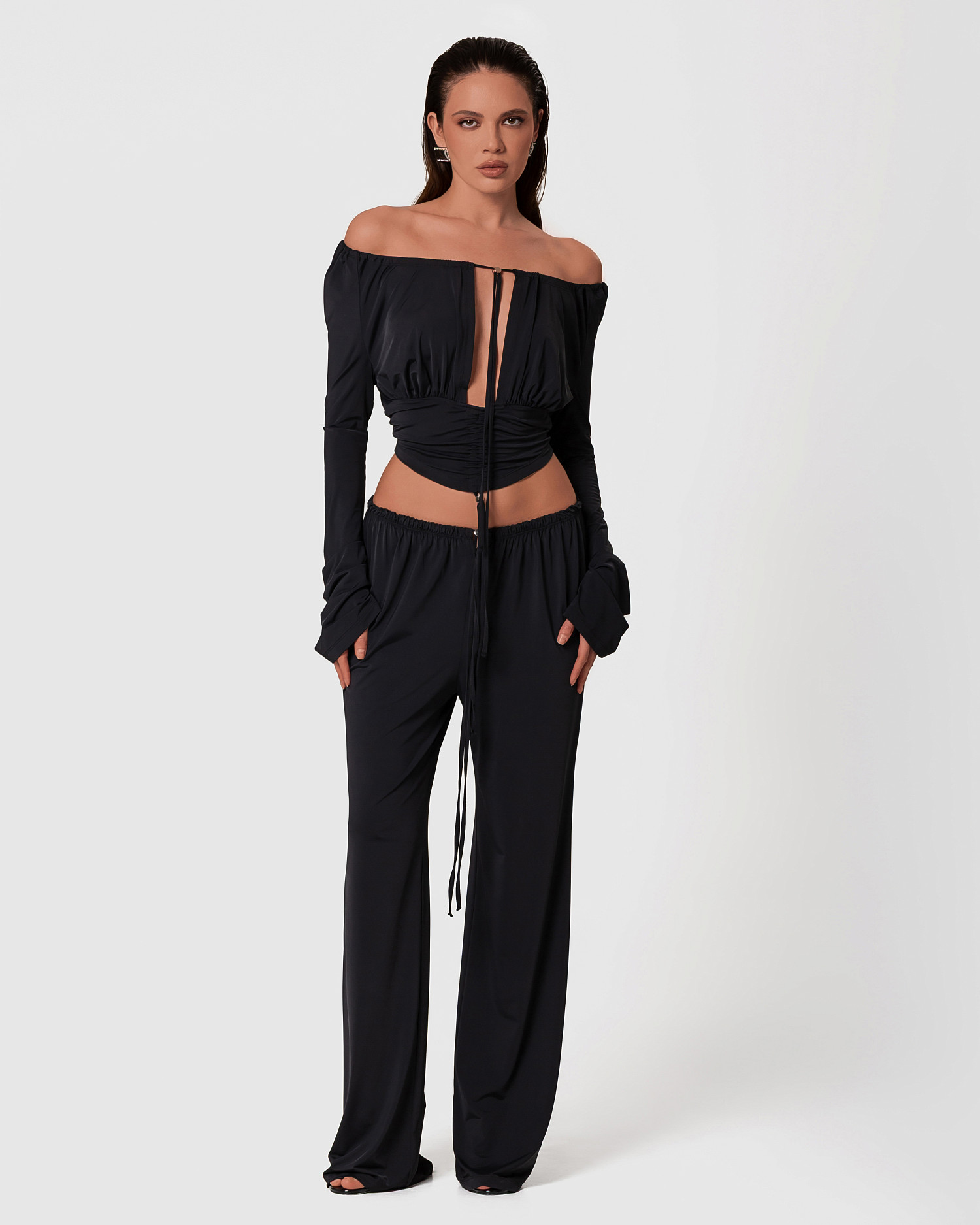 Брюки свободные, черный - Фото 2