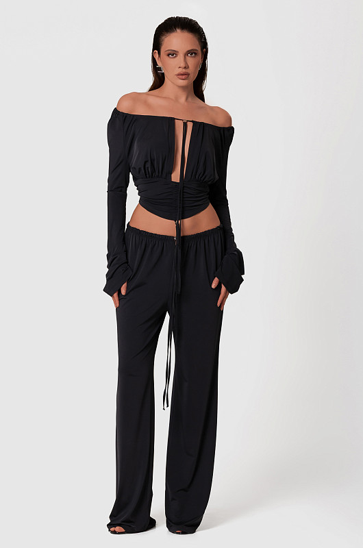 Брюки свободные, черный - Фото 1