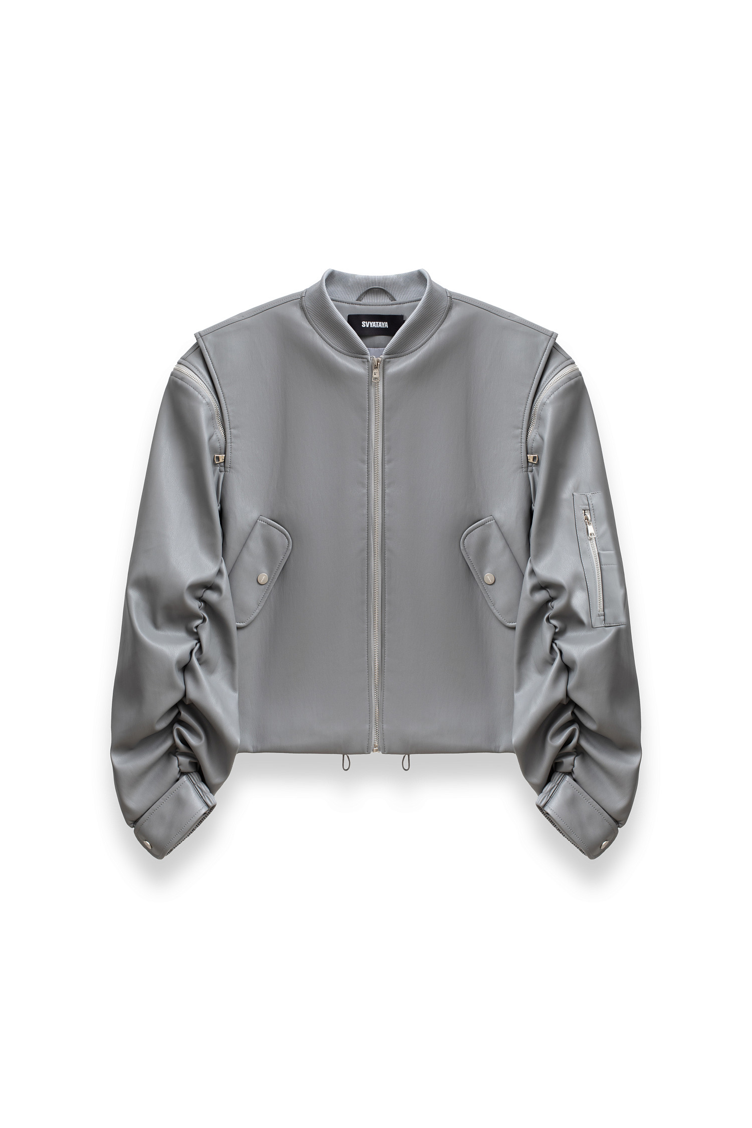 Бомбер из экокожи, серый - Фото 2