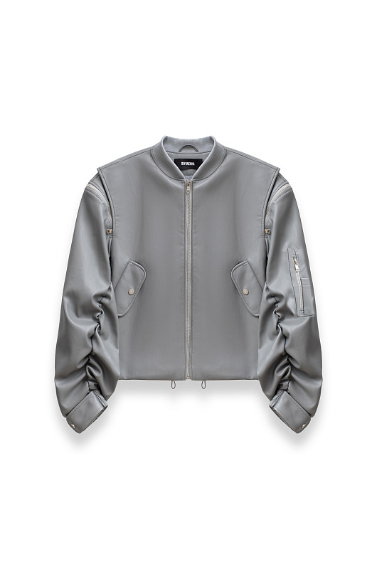 Бомбер из экокожи, серый - Фото 1