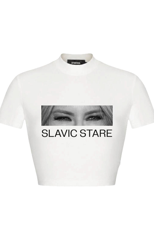 Кроп футболка с принтом Slavic, молочный  - Фото 1