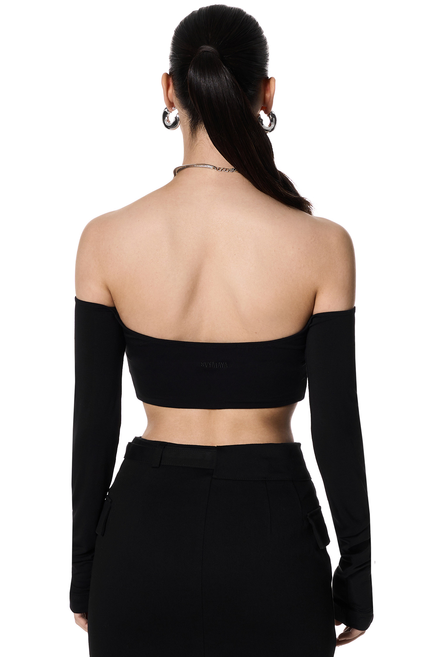 Топ - бандо с длинными рукавами, черный - Фото 4