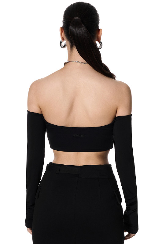 Топ - бандо с длинными рукавами, черный - Фото 4