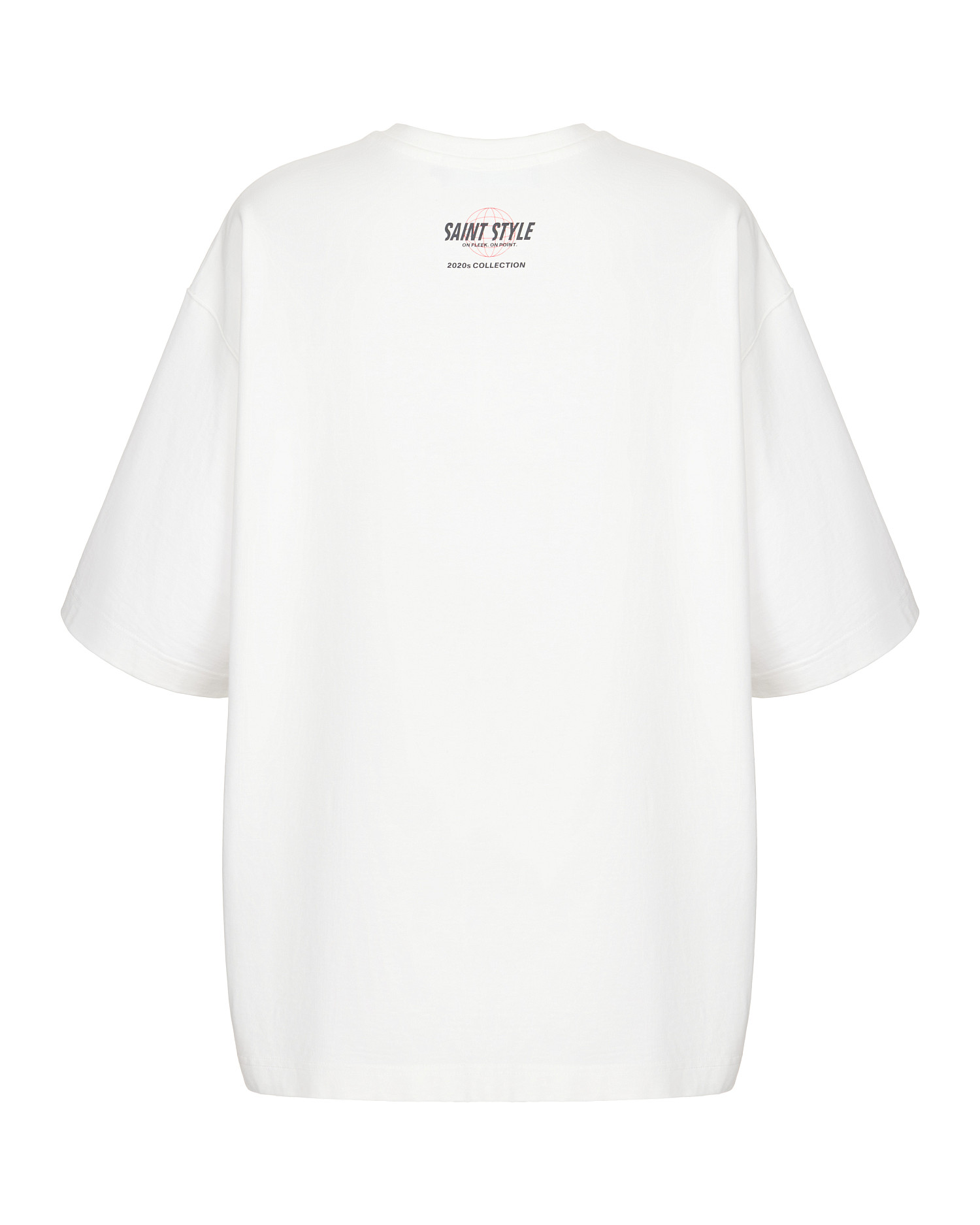 Футболка oversize с красным принтом, молочный - Фото 2