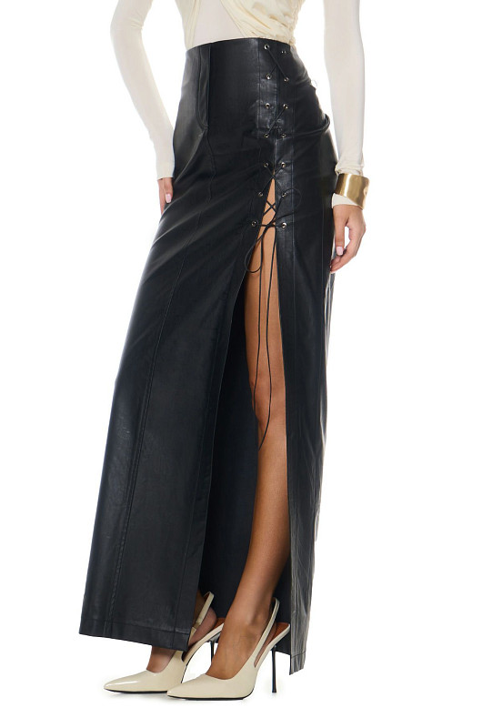 Юбка макси со шнуровкой, черный - Фото 1