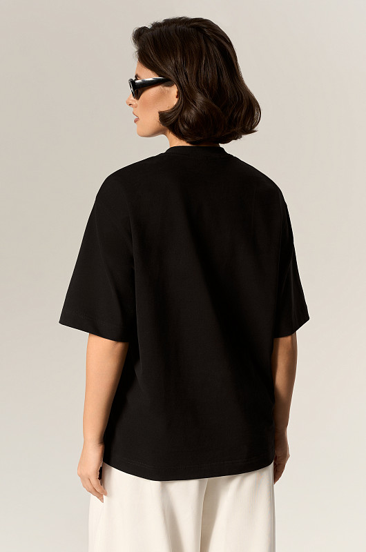Футболка с акцентными плечами, черный - Фото 5