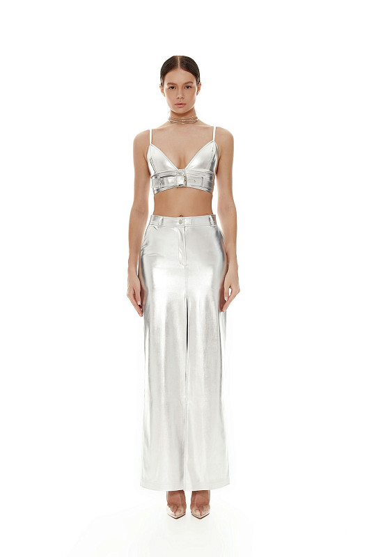 Юбка с фольгированным эффектом, серебро - Фото 4