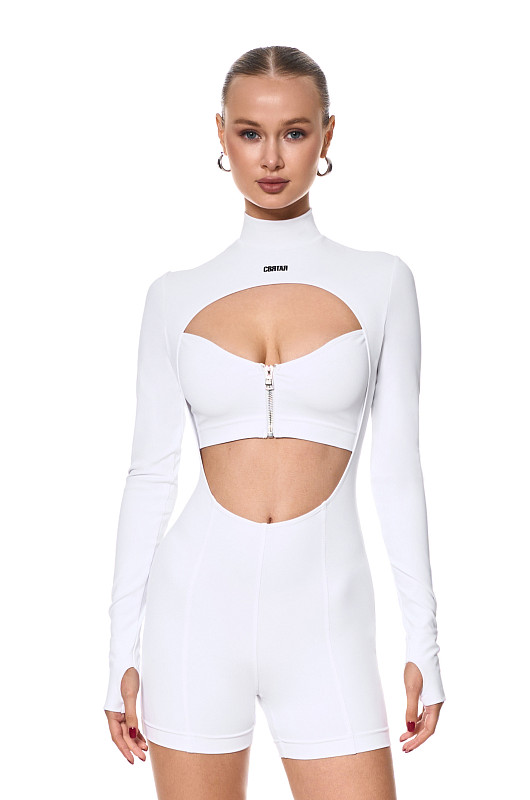 Комбинезон с декоративными молниями, белый - Фото 5