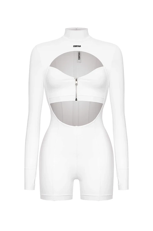 Комбинезон с декоративными молниями, белый - Фото 1