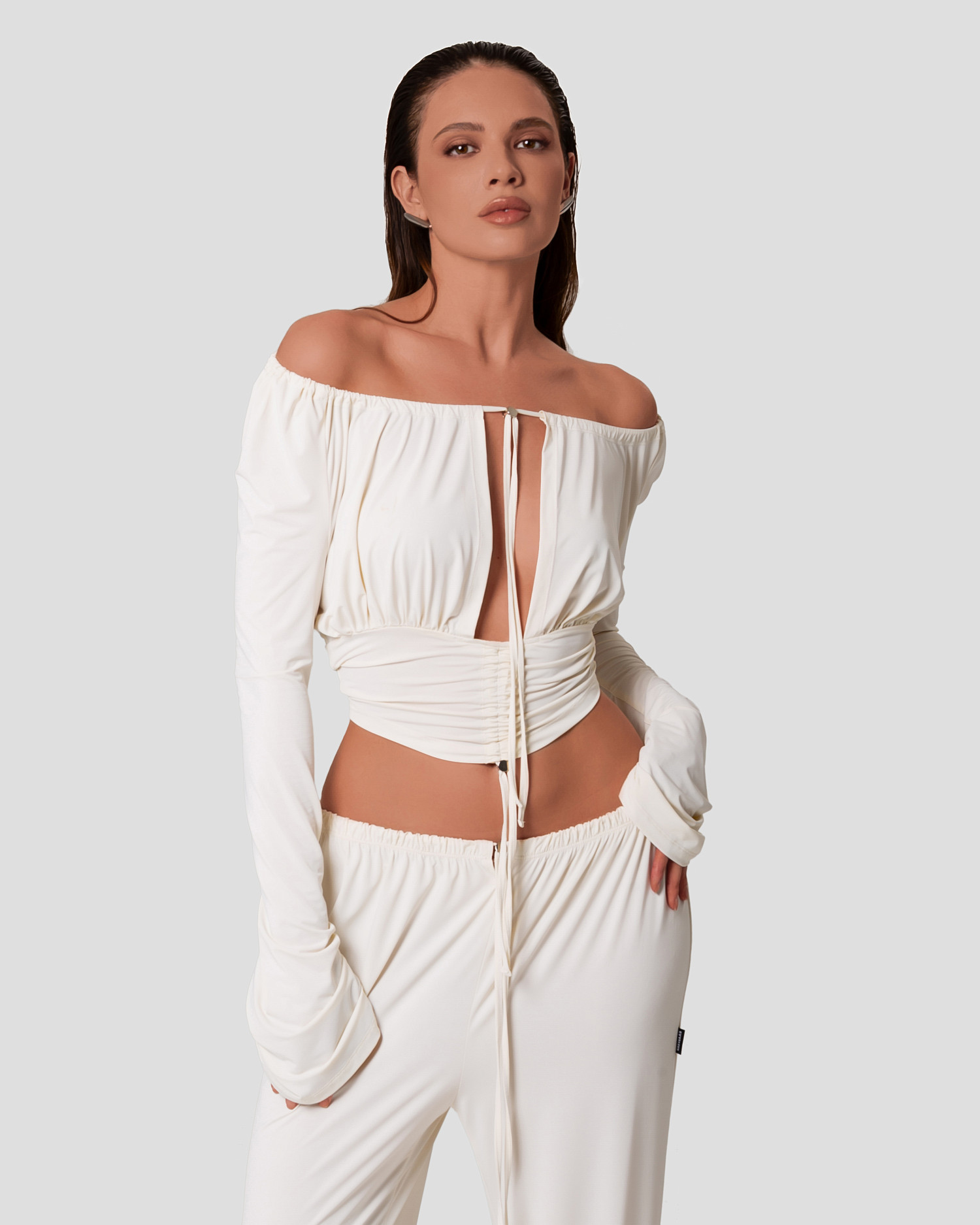 Топ с драпировкой, молочный - Фото 2