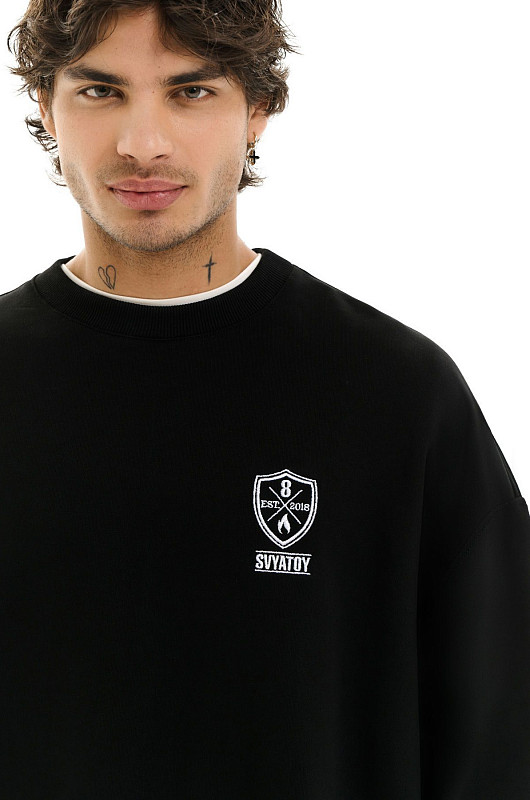 Свитшот с вышивкой, черный - Фото 2