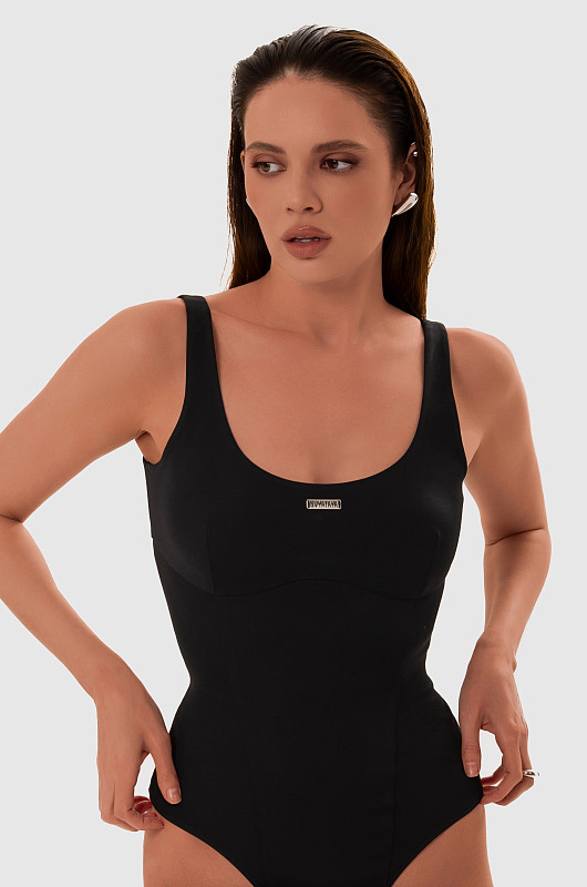 Боди с рельефом, черный - Фото 1