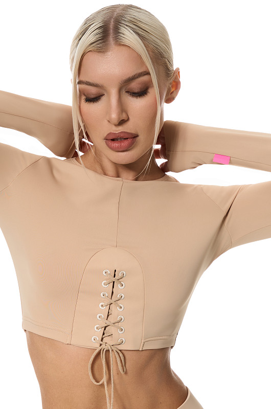 Топ со шнуровкой, бежевый - Фото 2