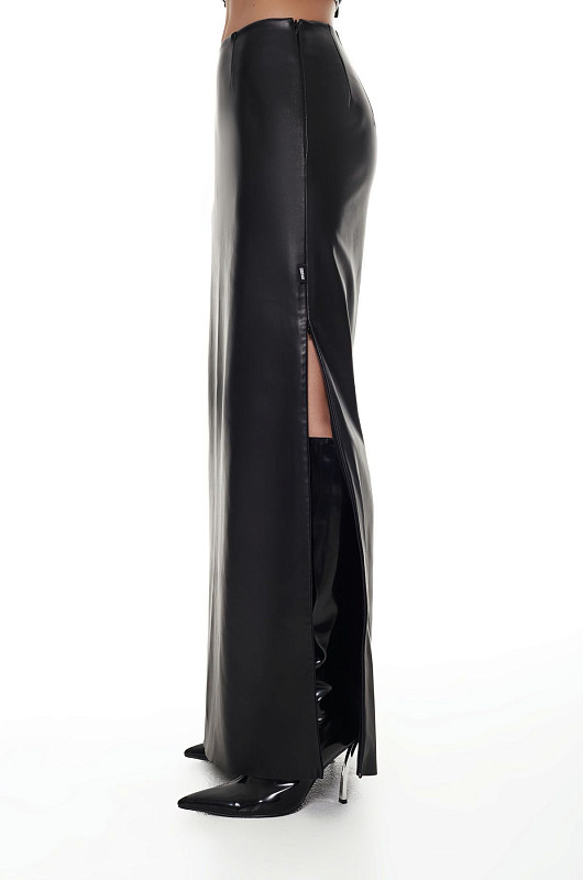 Юбка макси из экокожи, черный - Фото 5