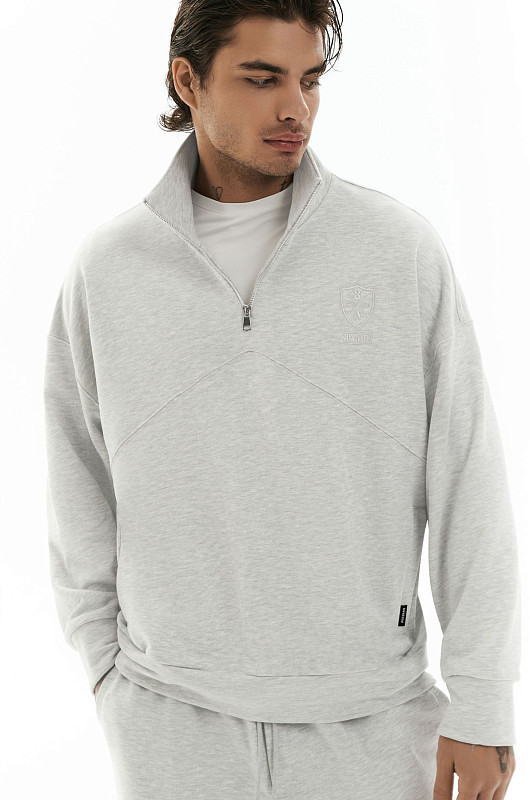 Свитшот с молнией SVYATOY, молочный меланж - Фото 1