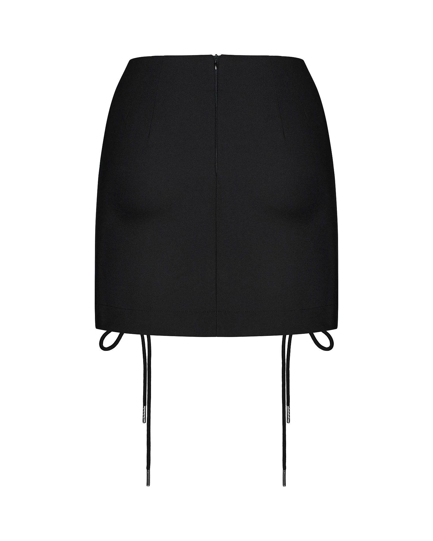 Юбка мини со шнуровкой, черный - Фото 2