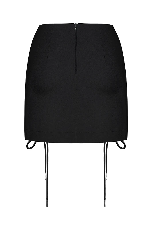 Юбка мини со шнуровкой, черный - Фото 2