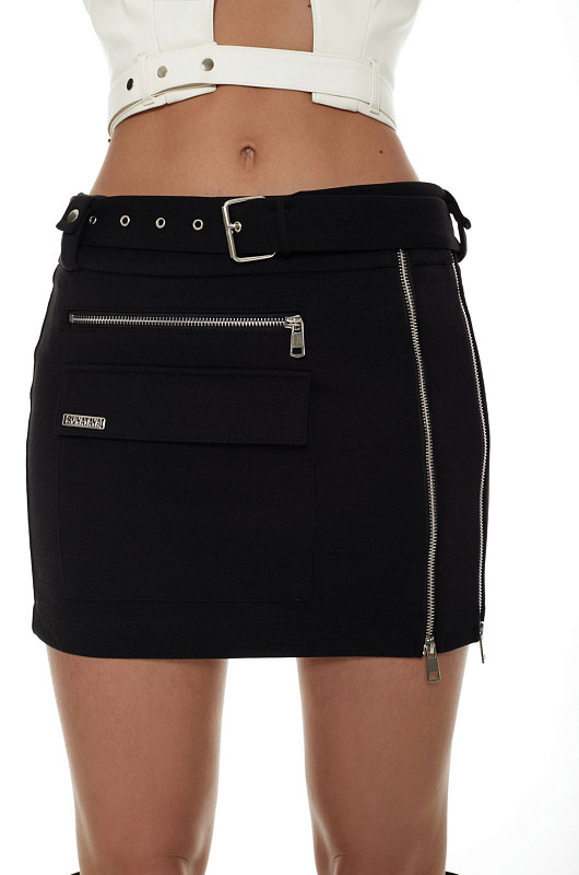 Юбка мини с карманом, черный - Фото 3