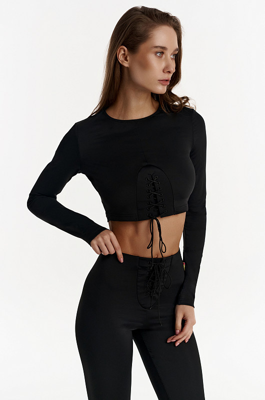 Леггинсы со шнуровкой, черный - Фото 4