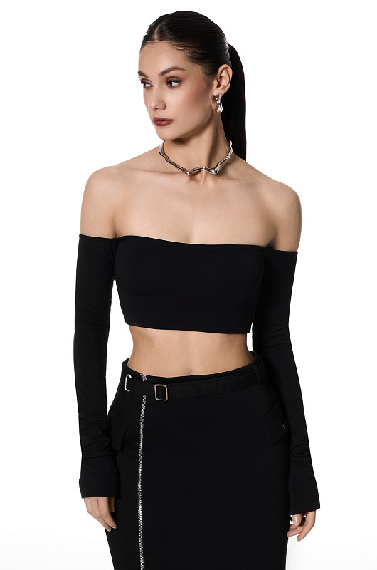 Топ - бандо с длинными рукавами, черный - Фото 1