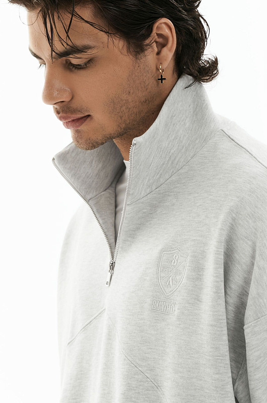 Свитшот с молнией SVYATOY, молочный меланж - Фото 4