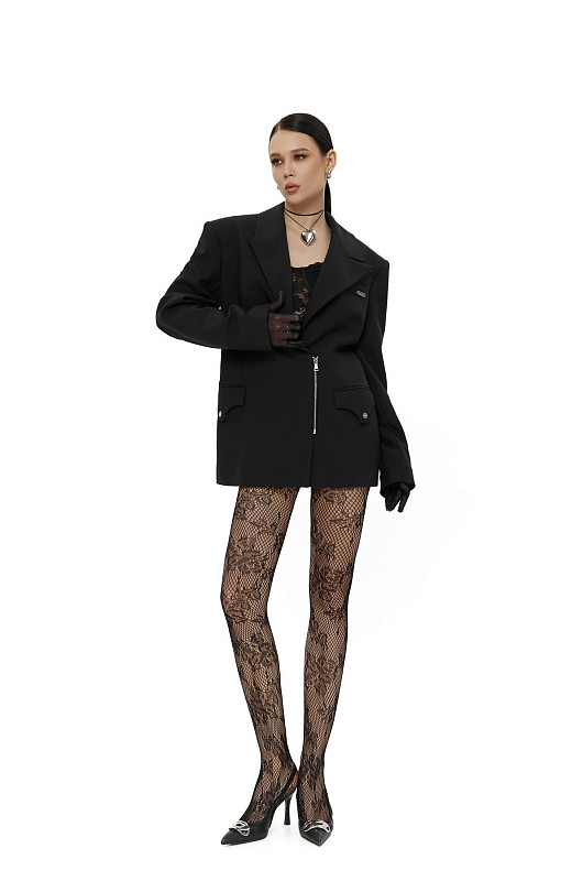 Жакет с молнией, черный - Фото 3