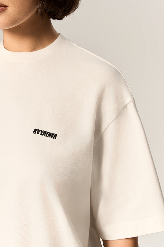 Футболка с акцентными плечами, молочный - Фото 6