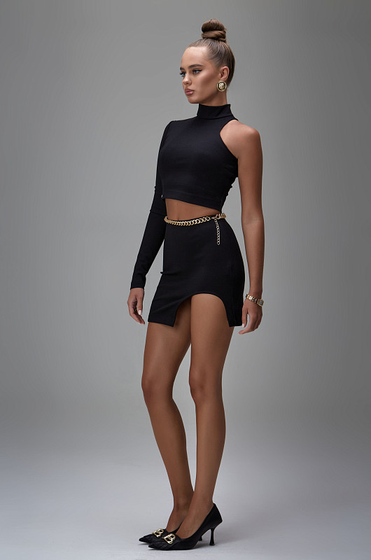 Юбка мини с округлым вырезом, черный - Фото 2