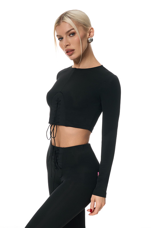 Топ со шнуровкой, черный - Фото 5