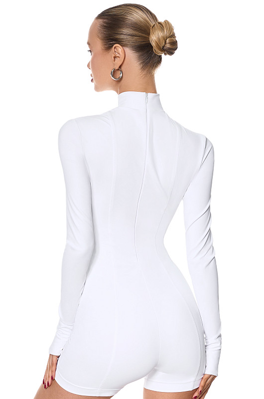 Комбинезон с декоративными молниями, белый - Фото 4