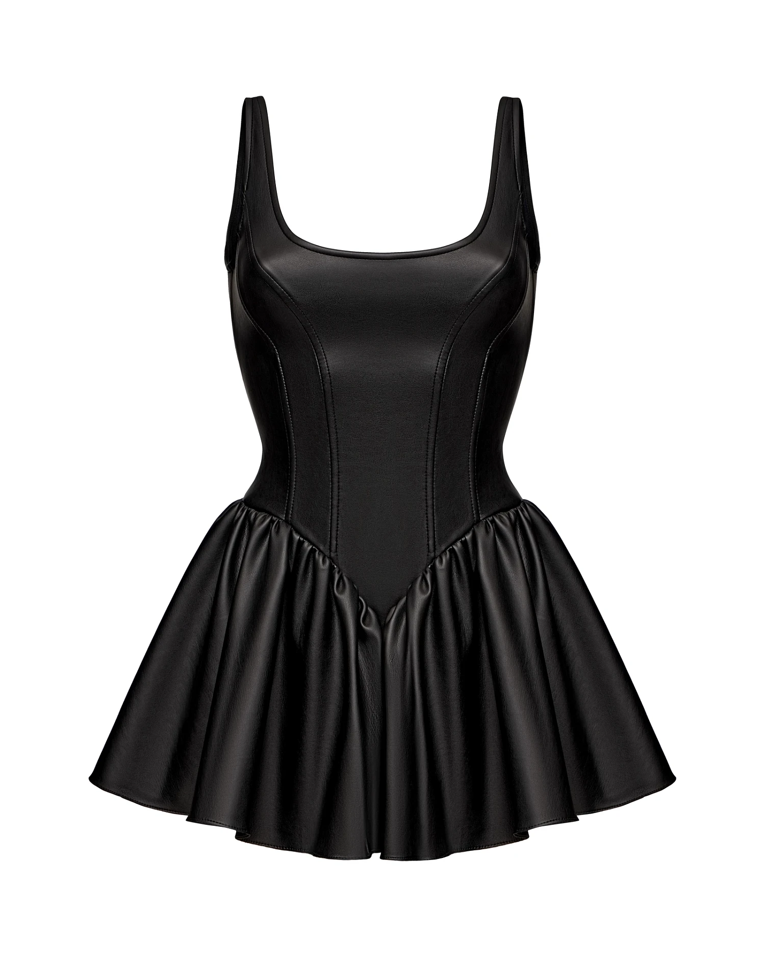 Платье - пачка из экокожи, черный - Фото 1