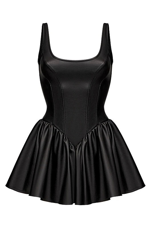 Платье - пачка из экокожи, черный - Фото 1