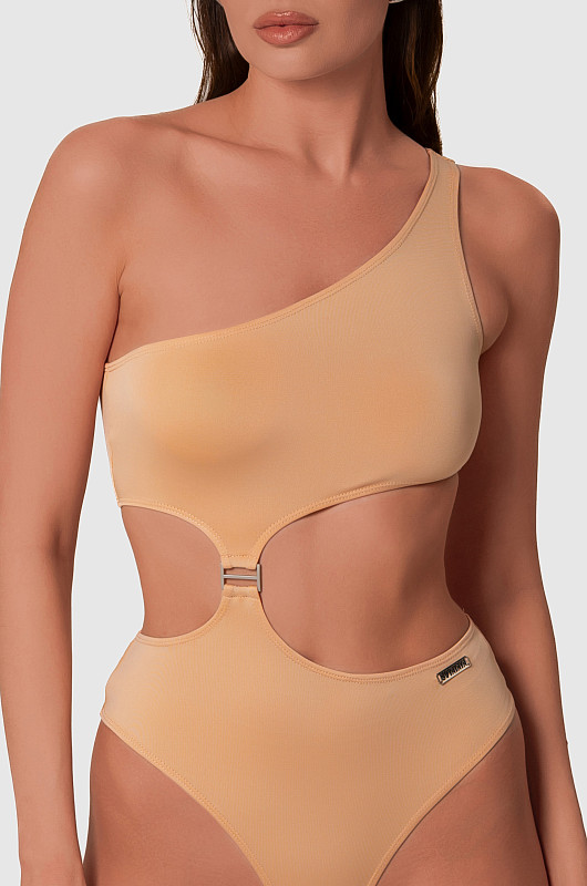 Боди на одно плечо, бежевый - Фото 3