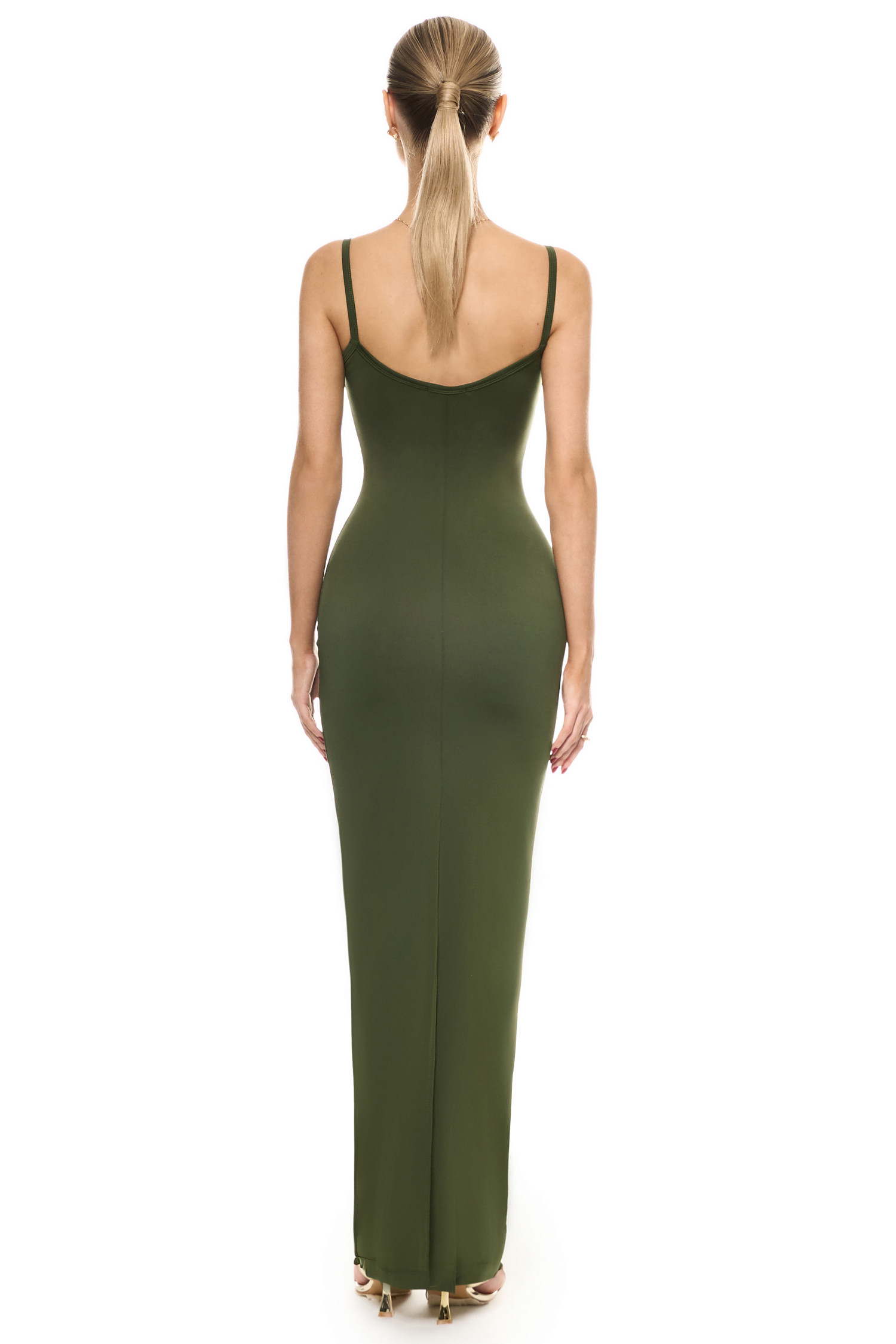 Платье с бретелями длины макси, хаки - Фото 2