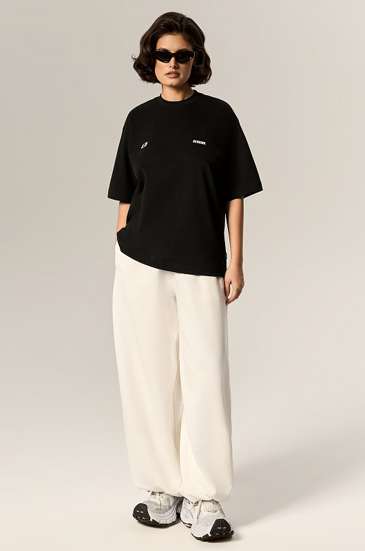 Футболка с акцентными плечами, черный - Фото 1