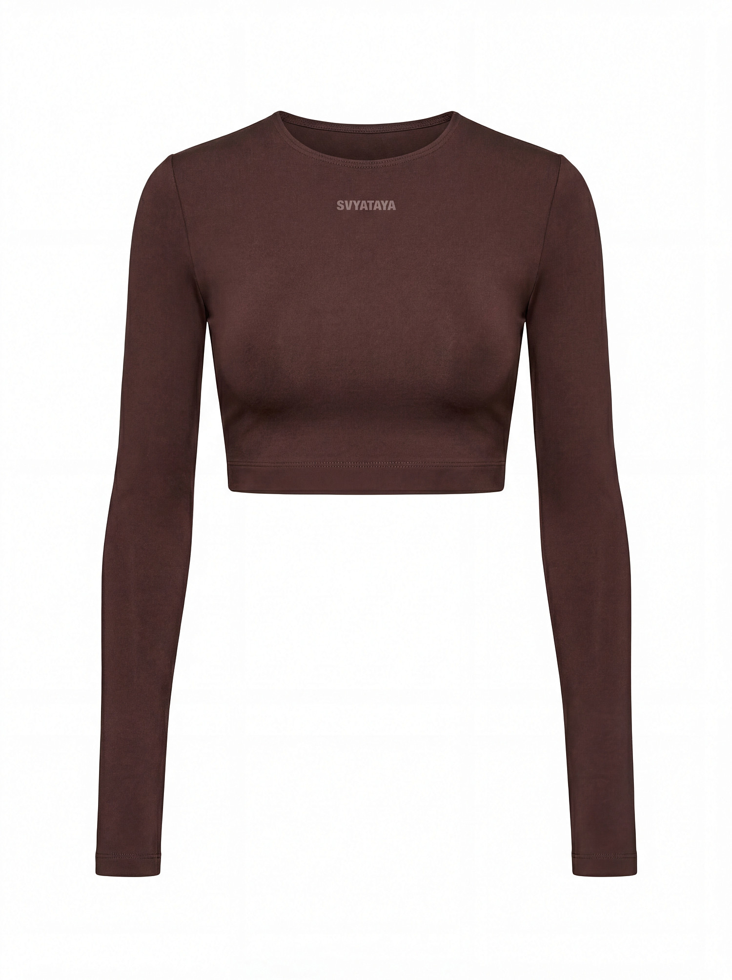 Лонгслив укороченый, шоколадный - Фото 2