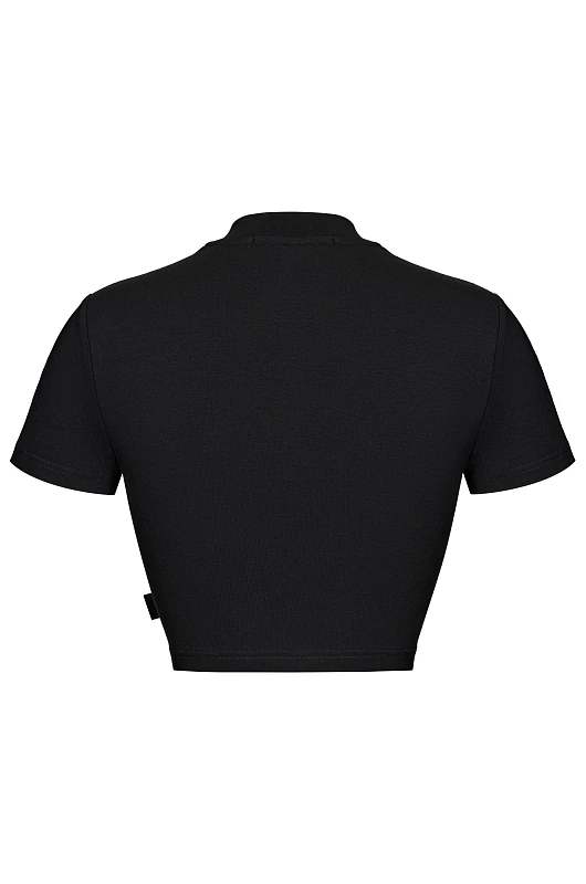 Кроп - футболка с высокой горловиной, черный - Фото 2