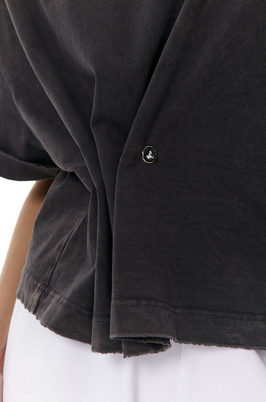 Футболка с акцентной деталью, серая варка - Фото 5