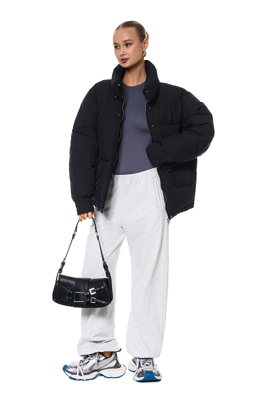 Пуховик укороченный, черный - Фото 7