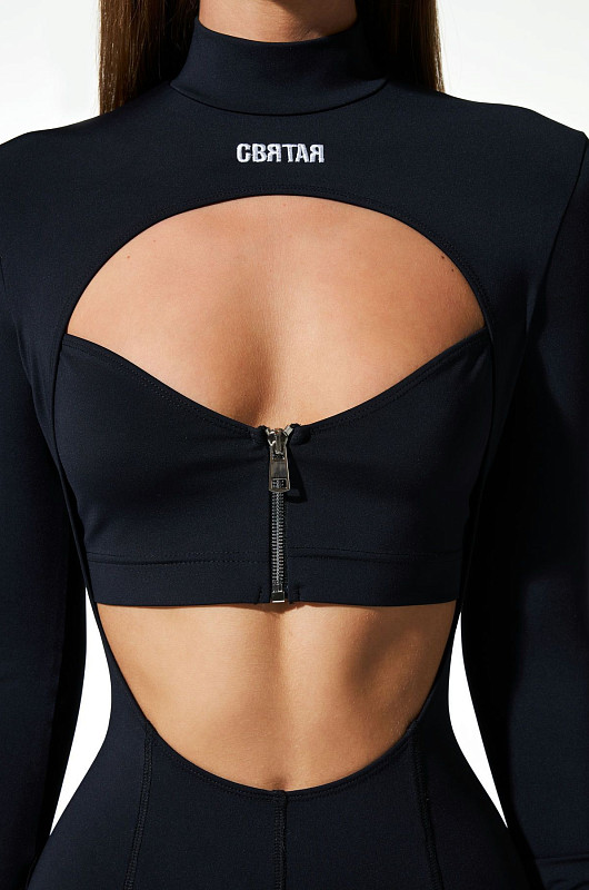 Комбинезон с декоративными молниями, черный - Фото 4