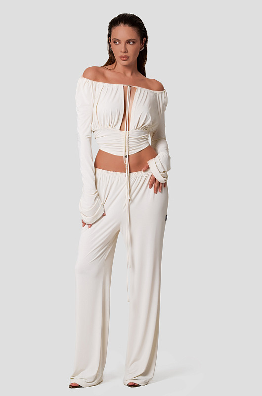 Брюки свободные, молочный - Фото 1