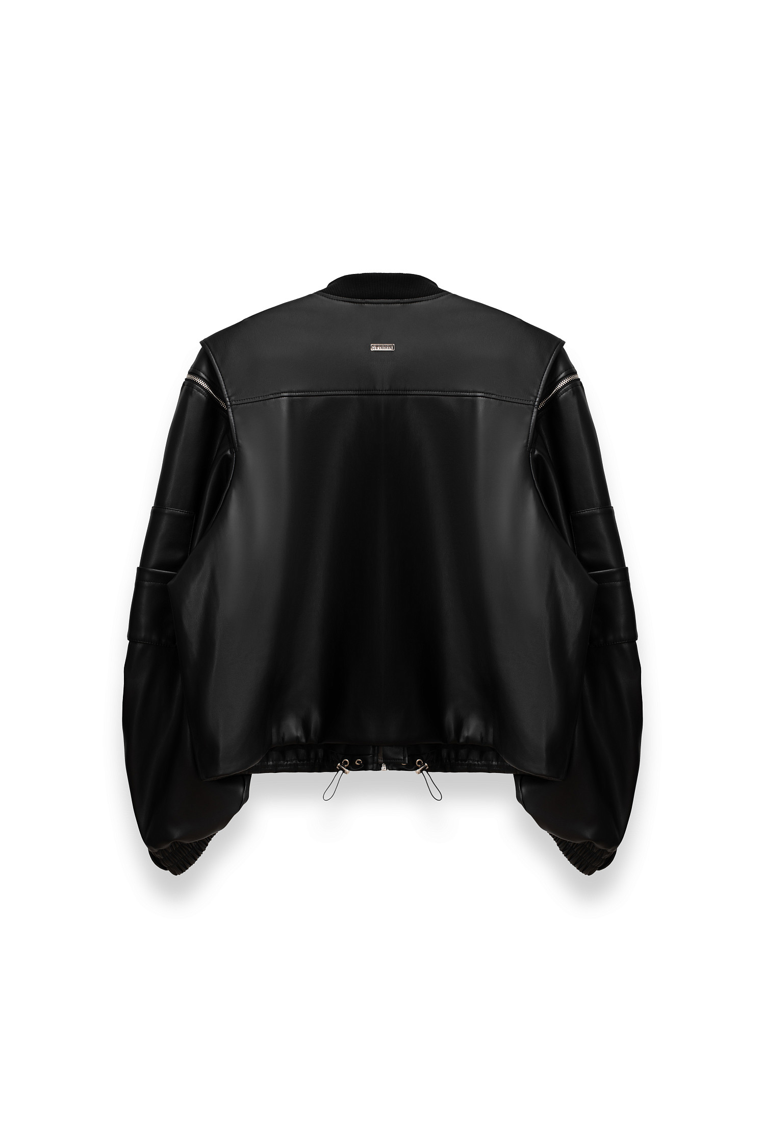 Бомбер из экокожи, черный - Фото 2