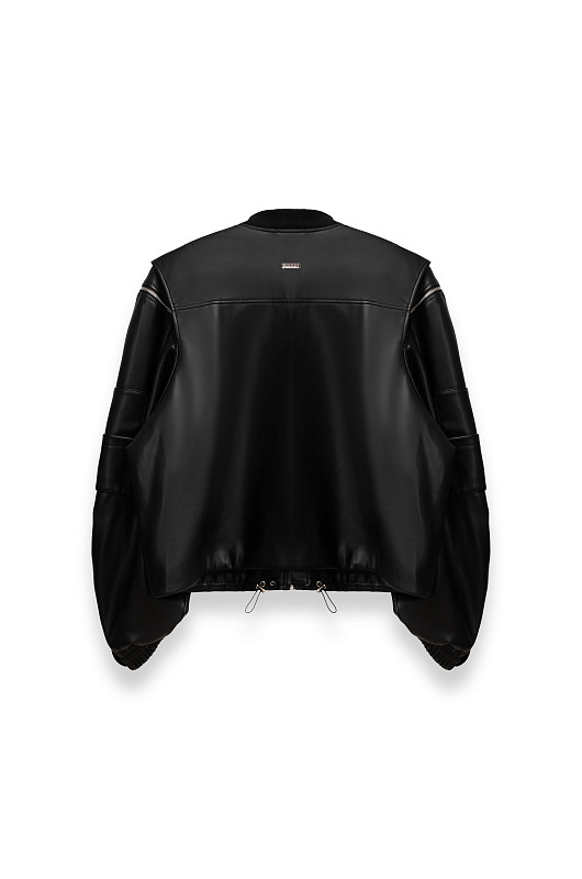Бомбер из экокожи, черный - Фото 2