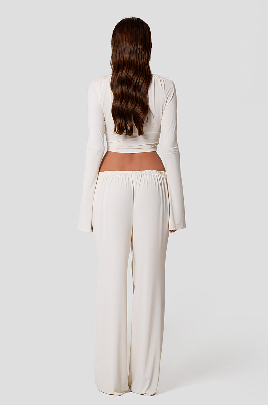 Брюки свободные, молочный - Фото 3