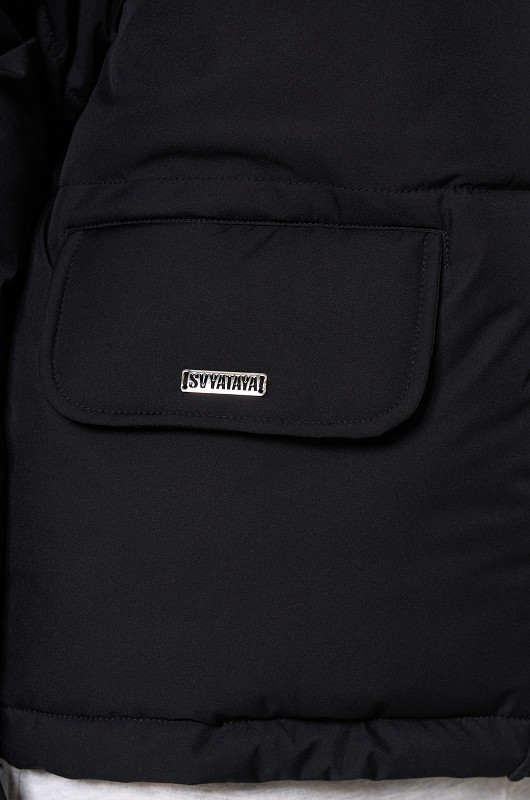 Пуховик укороченный, черный - Фото 9