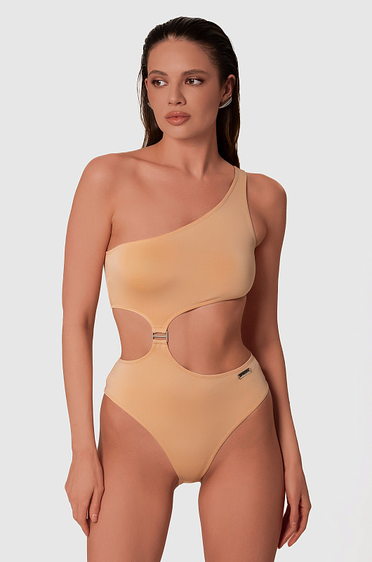 Боди на одно плечо, бежевый - Фото 1