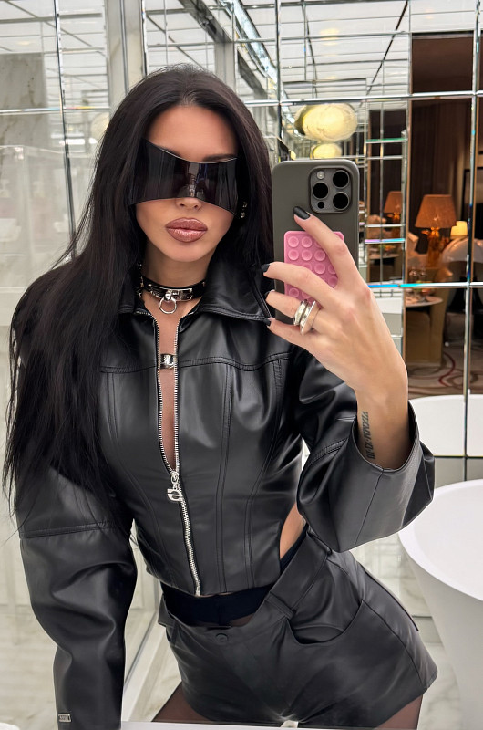 Жакет с рельефами, черный - Фото 7