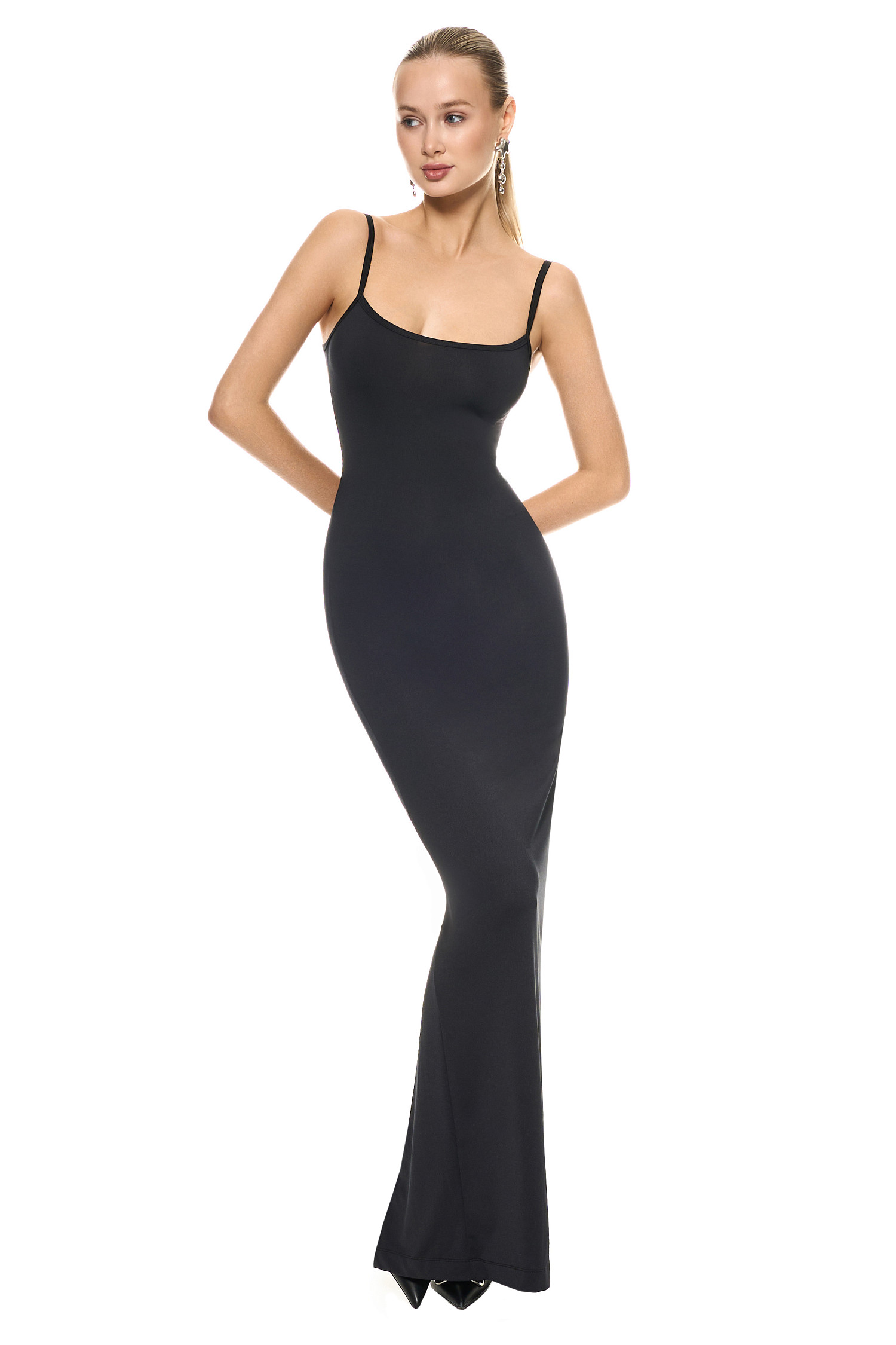 Платье с бретелями длины макси, черный - Фото 1