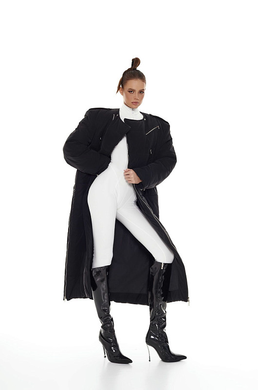 Пуховик - косуха длины макси, черный - Фото 3