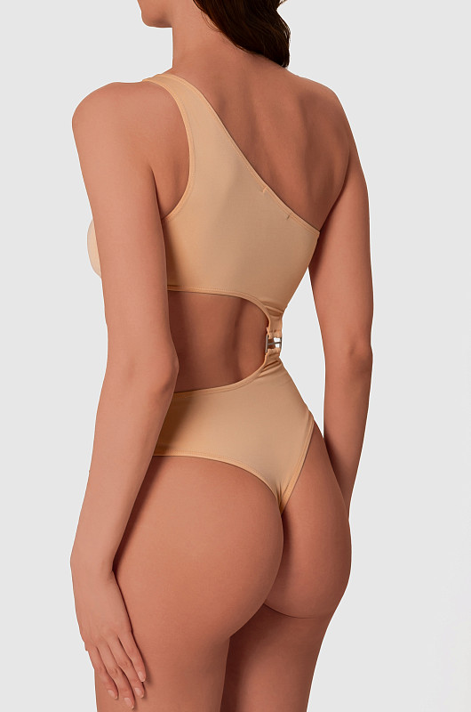 Боди на одно плечо, бежевый - Фото 4